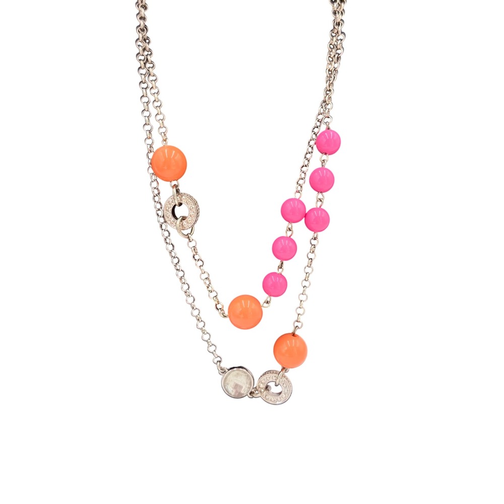 Banana Republic Necklace Womens OS Pink Orange Beaded Gold Tone Double Layer